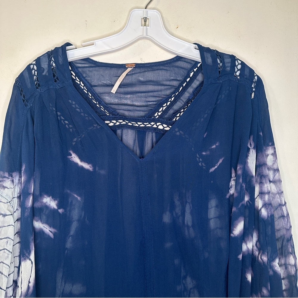 Free people tie dye over sized top/blouse crochet details size Medium - Picture 5 of 16